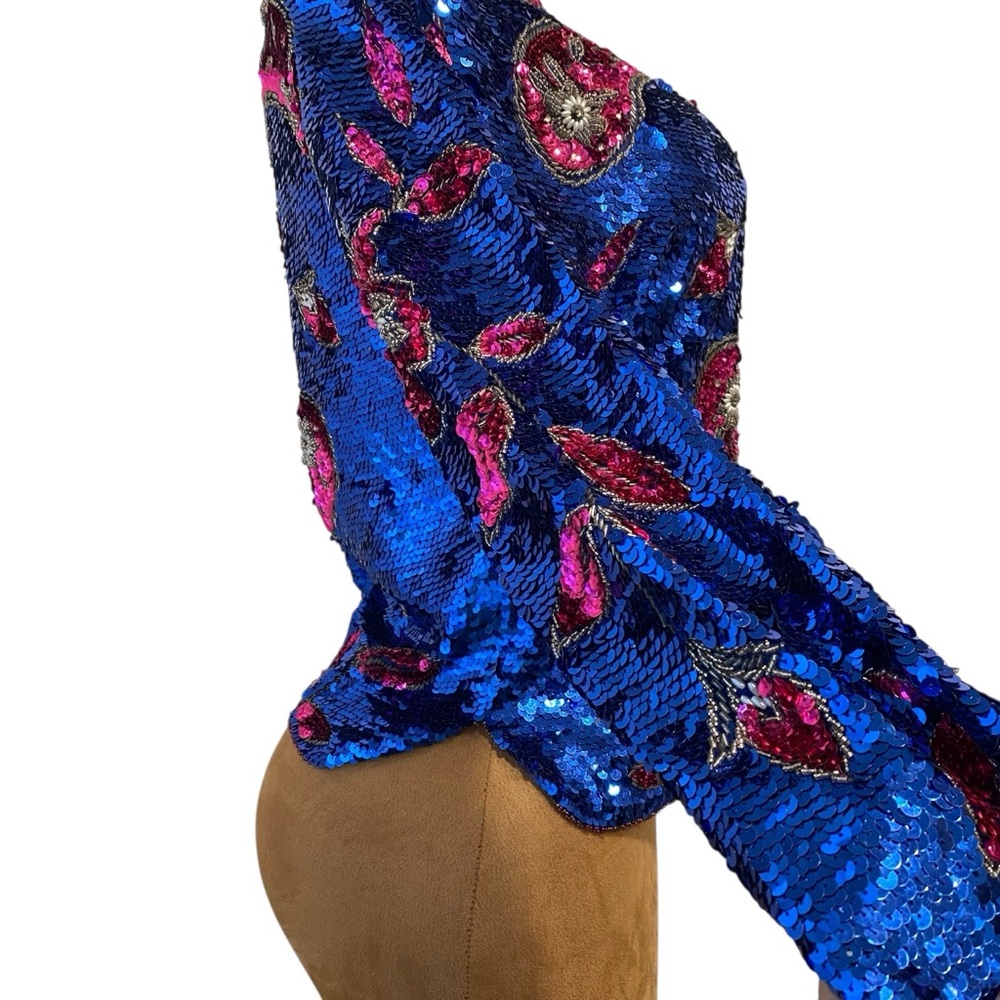 Vtg. Blue and Pink Sequin Blouse - Picture 8 of 12